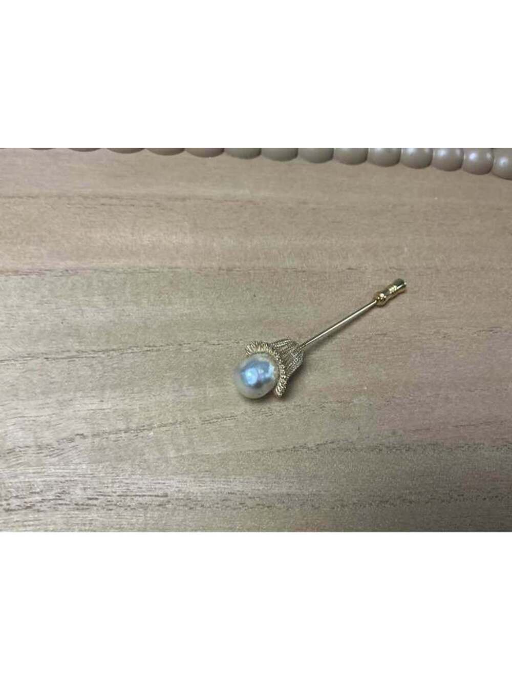 Vintage Gold Tone Faux Pearl Stick Pin